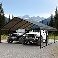 Heavy Duty Extra Large Metal Carport with Vertical Roof Design - All Weather Protection Galvanized Steel Shelter for 2 Car, Dual Vehicle, RV and Boat Storage (20x20 FT)
