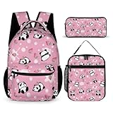 Hixingo Schulranzen Set 3, Schulrucksack mit Lunchpaket Tasche und Mäppchen für Mädchen & Jungen, Schultasche Teenager für 1 bis 5. klasse, Panda Muster (Panda 11)