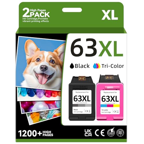 63XL Printer Ink Compatible for HP 63XL Ink Cartridges Black Color Combo PackCompatible for HP Ink 63 Fit for OfficeJet 3830 4650 4655 5255 5258 5200 Envy 45204512 Desket 2130 3630 Printer