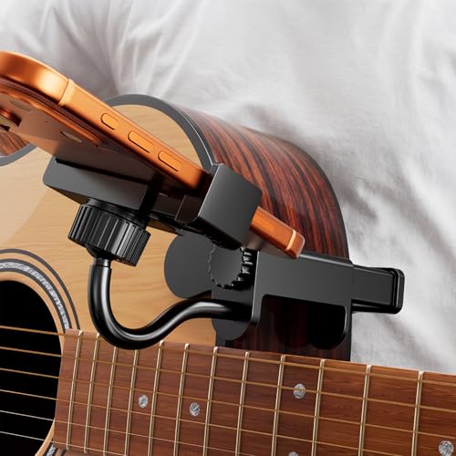 Fibnek Guitar Phone Holder for Acoustic/Classical/Ukulele - ScrewTight Mount for Video Recording/Streaming/Lessons