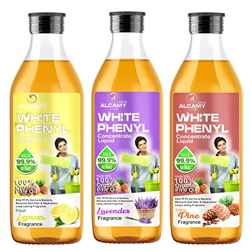 ARSHI A ALCAMY LIFE Disinfectant White Phenyl Concentrate Liquid | Lemon, Lavender & Original Pine Combo Pack | Makes 15 To 17 Litre Of Thick White Phenyl | 600 ML (200 ML X 3 Units) ARSHI A ALCAMY LIFE Disinfectant White Phenyl Concentrate Liquid | Lemon, Lavender & Original Pine Combo Pack | Makes 15 To 17 Litre Of Thick White Phenyl | 600 ML (200 ML X 3 Units)