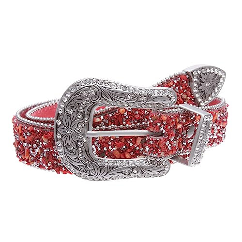 Western Cowboy Rhinestone Bling Mesh Stone Belt - Multi Color Options, Red | 40