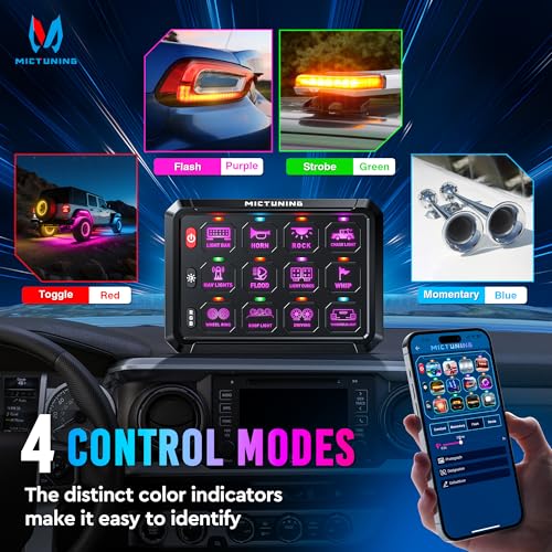 Image of MICTUNING RGB 12 Gang Switch Panel with APP Control Adjustable Strobe Pulse