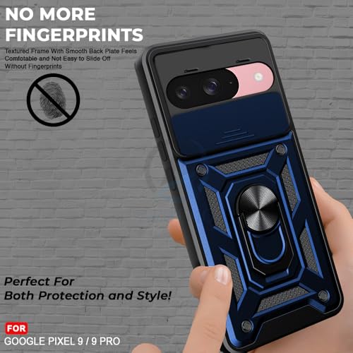 Image of AESTMO Tough Armor Google Pixel 9 /9 Pro Bumper Back Case Cover | Ring Holder & Sliding Camera Shield Cover | 360 Degree Protection Back Case Cover for Google Pixel 9 /9 Pro (Blue)