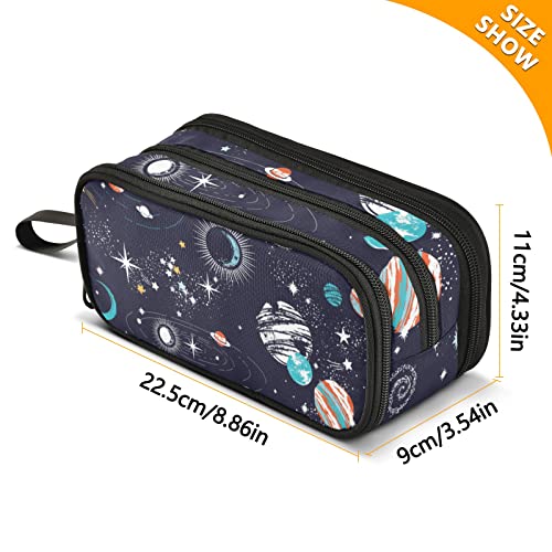 Image of Space Planets Large Capacity Pencil Case Pencil Pouch Pen Box | 3 Compartment Large Storage Pencil Bag for Adults School Office Teen Girl Boy Men Women