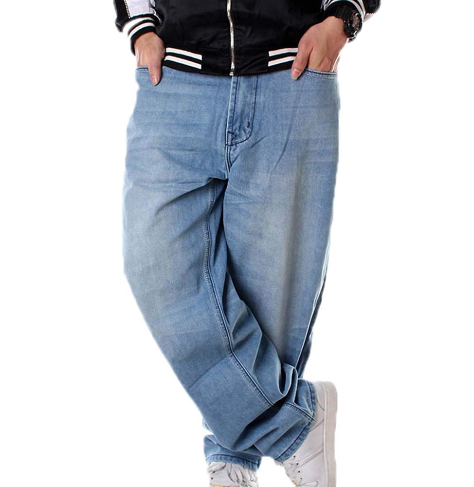 Men's Vintage Graffiti Hip Hop Style Baggy Jeans Rap Jeans Light Blue