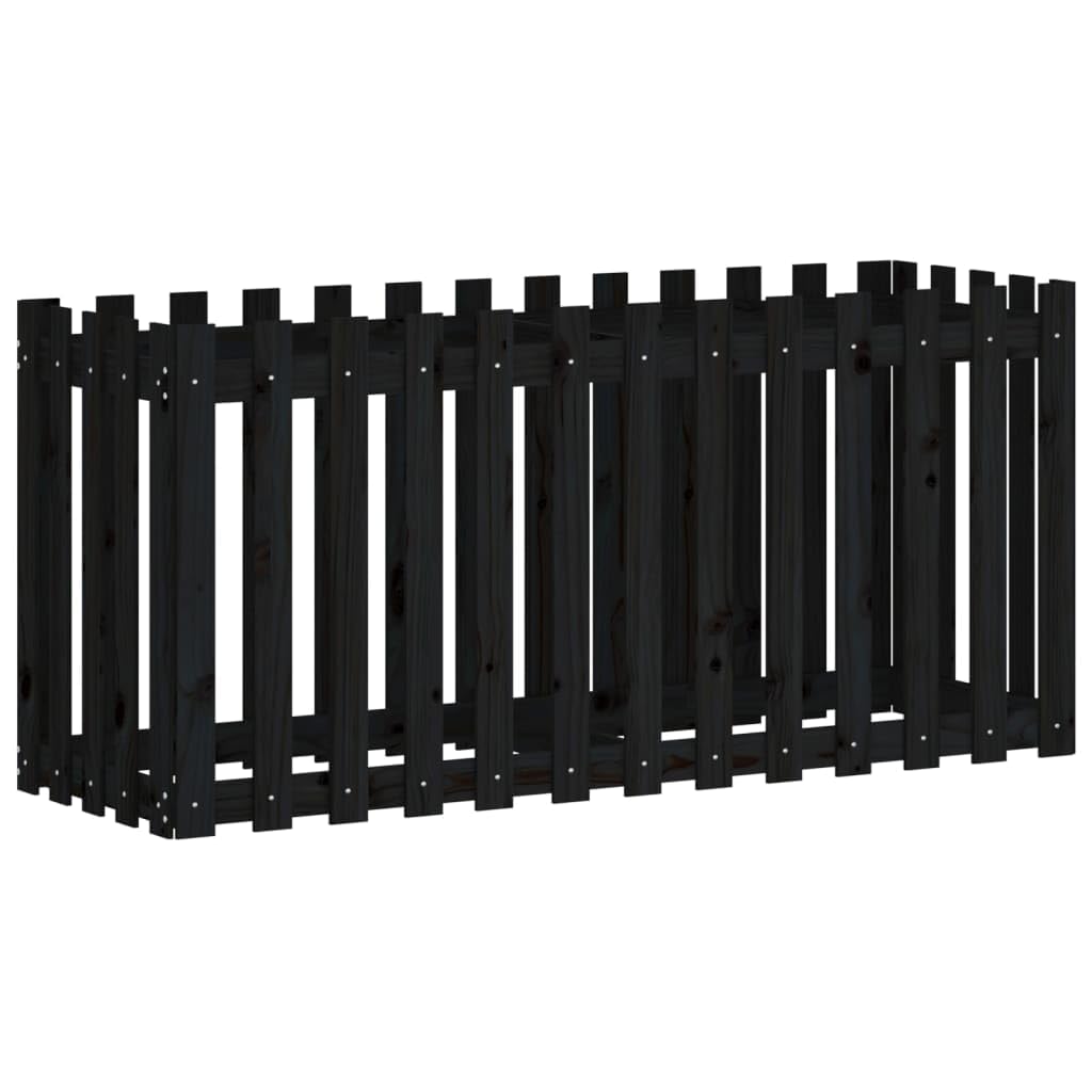 Bancal de madera maciza de pino para jardín (150 x 50 x 70 cm), color negro