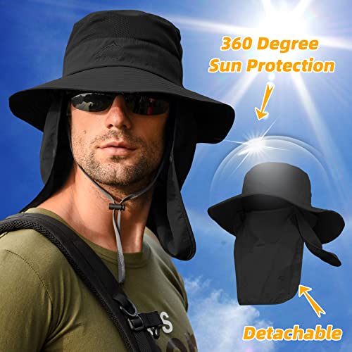 Fishing Hat For Men Sun Protection Hat With Removable Mesh Face Neck Flap Cover Windproof Strap For Men And Women Black #TOP3