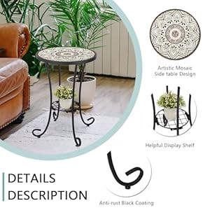 VCUTEKA Outdoor Side Table Mosaic Patio Table Accent Table Mosaic Tile Top Metal Frame Small End Table Porch Beach Patio Garden Balcony Brown 14'' VCUTEKA Outdoor Side Table Mosaic Patio Table Accent Table Mosaic Tile Top Metal Frame Small End Table Porch Beach Patio Garden Balcony Brown 14