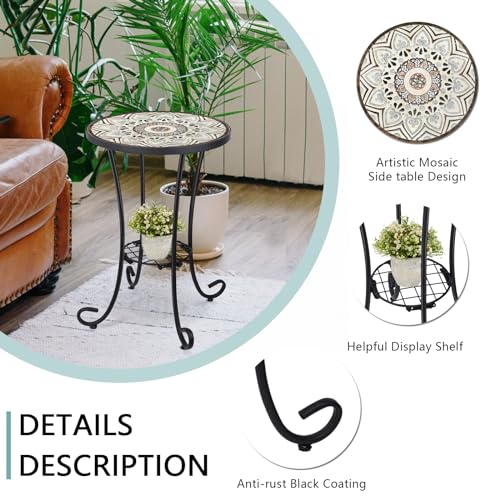 VCUTEKA-Outdoor-Side-Table-Mosaic-Patio-Table-Accent-Table-Mosaic-Tile-Top-Metal-Frame-Small-End-Table-Porch-Beach-Patio-Garden-Balcony-Brown-14 VCUTEKA Outdoor Side Table Mosaic Patio Table Accent Table Mosaic Tile Top Metal Frame Small End Table Porch Beach Patio Garden Balcony Brown 14