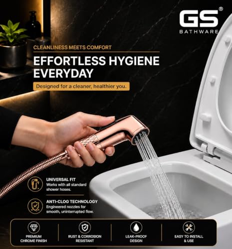 Image of Premium Plus Rose Gold Health Faucet Complete Set | High Pressure Jet Spray for Toilet | 1 Meter Hose Pipe & Wall Hook | Self Cleaning Faucet | Rose Gold Finish