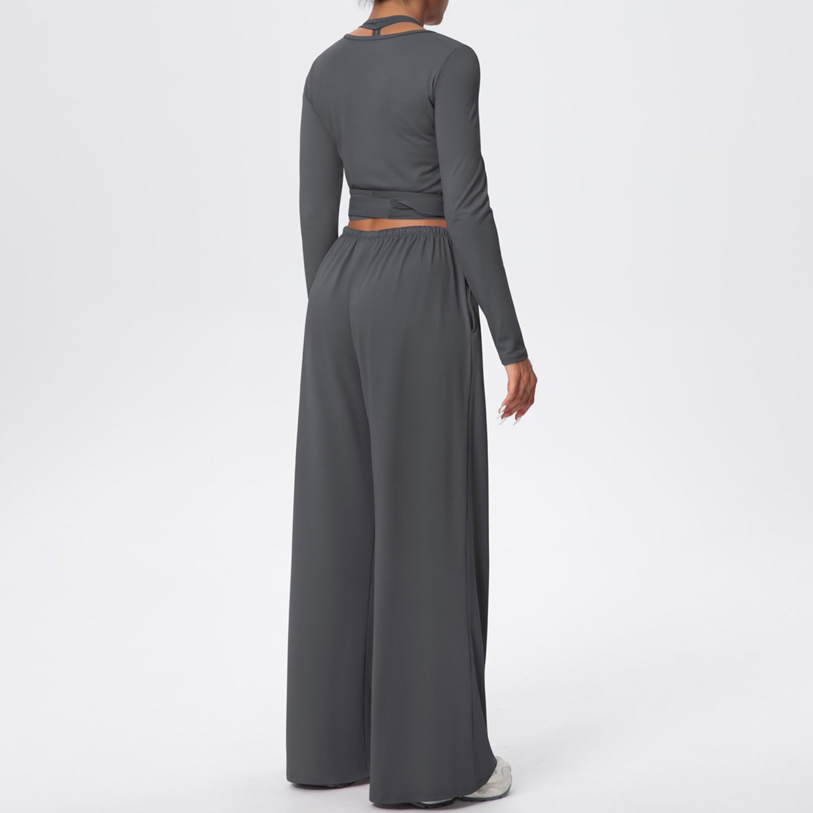 Set da palestra da donna a maniche lunghe con top corto con cintura senza maniche, pantaloni a lunghezza intera, casual, comodi, per yoga, corsa, allenamento, abbigliamento sportivo all'aperto