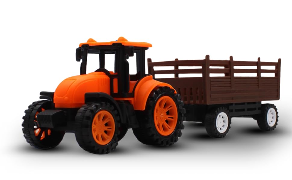 Image of Friction Powered Tractor Trolley Toy for Kids | Farm Tractor Toy with Trailer for Boys & Girls | Push & Go Tractor Vehicle Toy | BIS Certified | NeoKiddo (Orange)