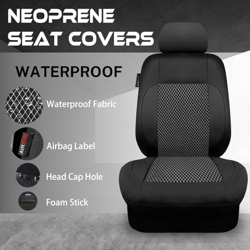 Image of CAR-GRAND 3D Embossed Waterproof Seat Covers for Car, EVA Neoprene Car Seat Cover Full Set,Universal Automotive SUV Sedan Truck, Airbag Compatible,3 Zipper Rear Armrest (Black)