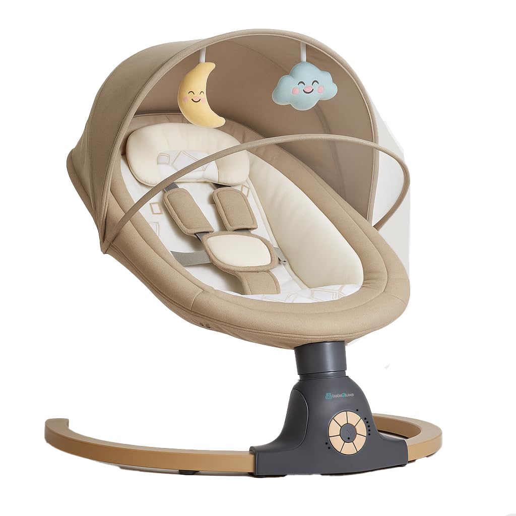 BEBE2LUXE Ava, Silla Mecedora Eléctrica para Niños, Hamaca Bebé, Columpio Bebe, Hamaca eléctrica 0‑9 kg, Bluetooth, música, arnés 5 puntos, temporizador, Balancín cómodo y seguro