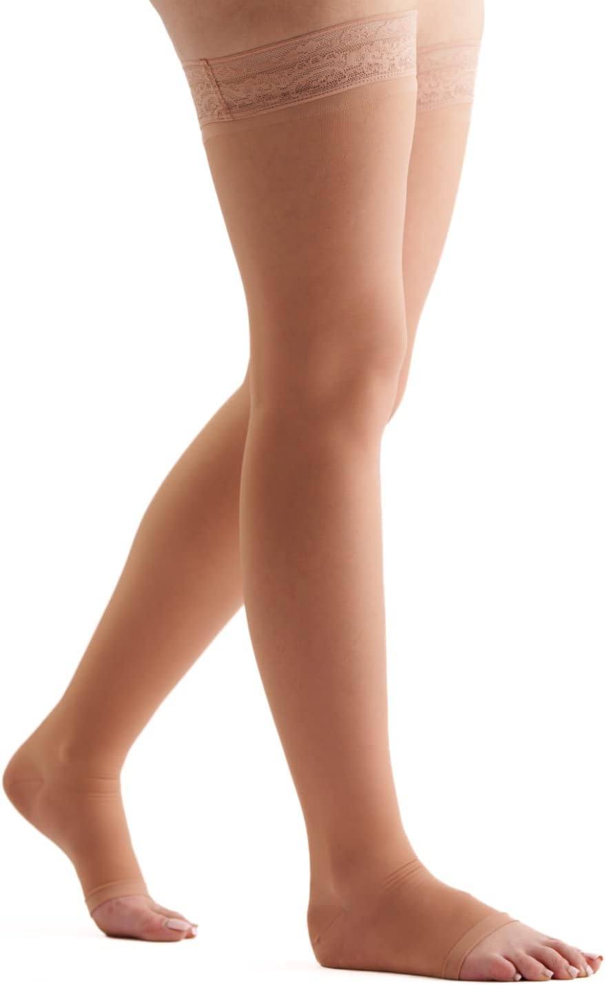 EvoNation Women’s Thigh High 15-20 mmHg Open Toe Compression Stockings – Moderate Pressure Compression Garment