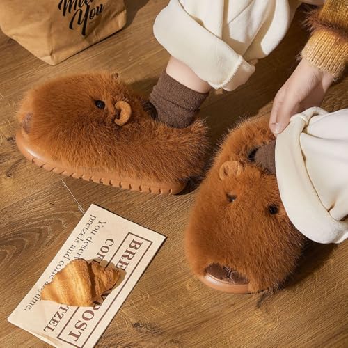 Geerta Cute Plush Capybara Slippers for Women Girls Daughters - 2PCS Capybara Stuffed Keychain Kawaii Christmas Gift Set, Fuzzy House Slippers Warm Fluffy Indoor Comfort Wear Shoes3