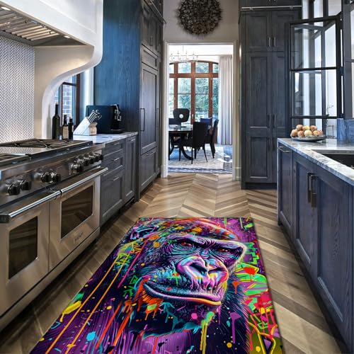 Tapis de salon grand format 180x300cm gorille violet graffiti