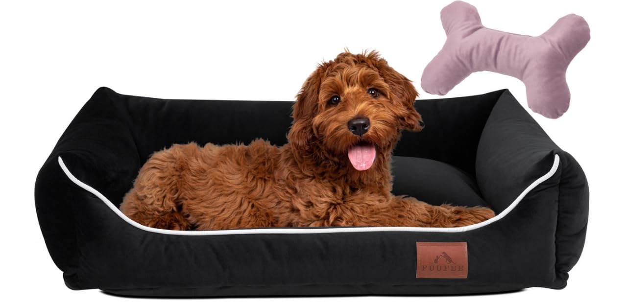 FUUFEE Lux Dog Bed | 60x40 cm | Cozy Sofa for Small Dogs | Comfortable and Washable | with Removable Cover | Perfect for Your Pet's Rest and Relaxation | Ultra Black