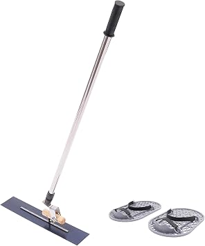 DYNAMI Bull Float Manganese Steel Concrete Float Kit,19.7x4" Concrete Trowel with 3.6-6.6ft Telescopic Long Handle and Concrete Finishing Shoes,for Concrete Finishing