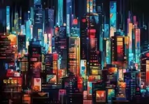 Impression d'art mural affiche abstraite colorée de rue de ville 60x80 - 4