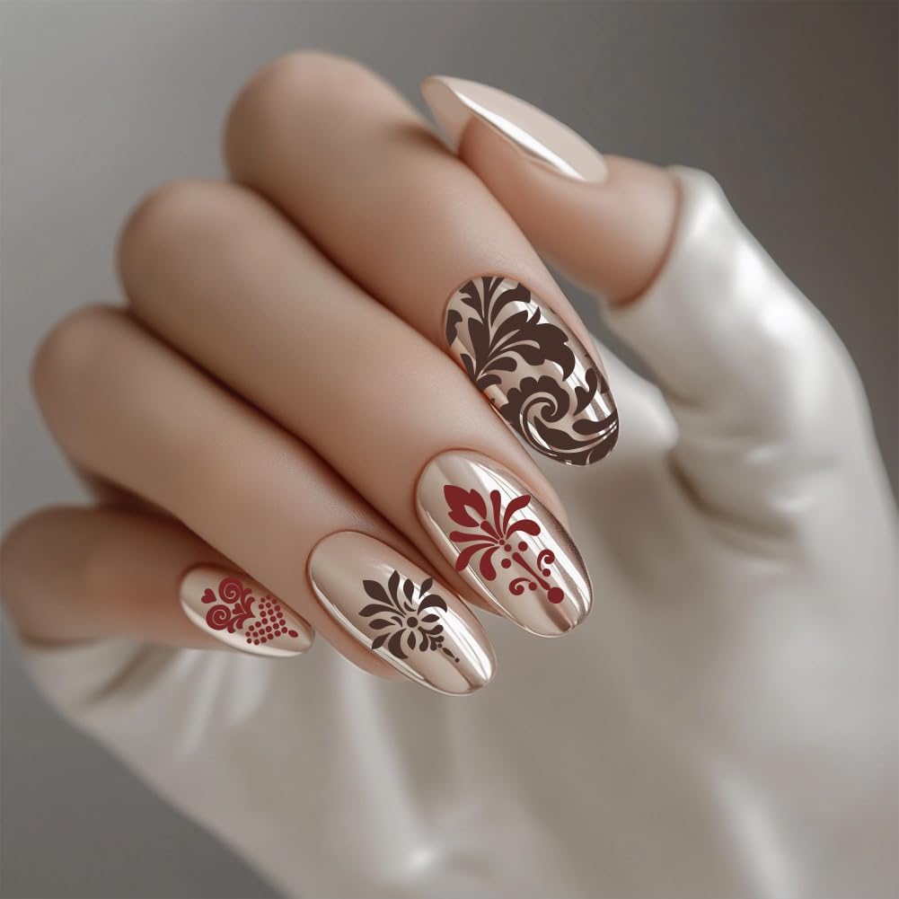 PH PandaHall 3pcs Ethnic Pattern Nail Stamp Plate Flower Pattern Print Art Template Stainless Steel Nail Image Plate Nails Stencils with Stamper and Scrape for Women DIY Printing 4.7x2.3 inch