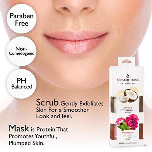 Spascriptions 2-Pack Lip Therapy Treatment To Lip Dryness, Coconut & Sugar Lip Scrub To Exfoliate And Rose & Mint Overnight Lip Mask To Soothe #TOP3