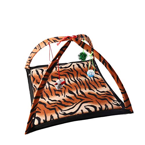 Eurobuy Tente de jeu pliable pour chat avec motif tigre et jouets suspendus Cover