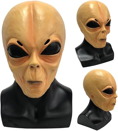 Miniatura 3 de Máscara de alienígena de cabeza completa, máscara de alienígena espeluznante, disfraz de alienígena de Halloween, máscara de criatura OVNI verde de