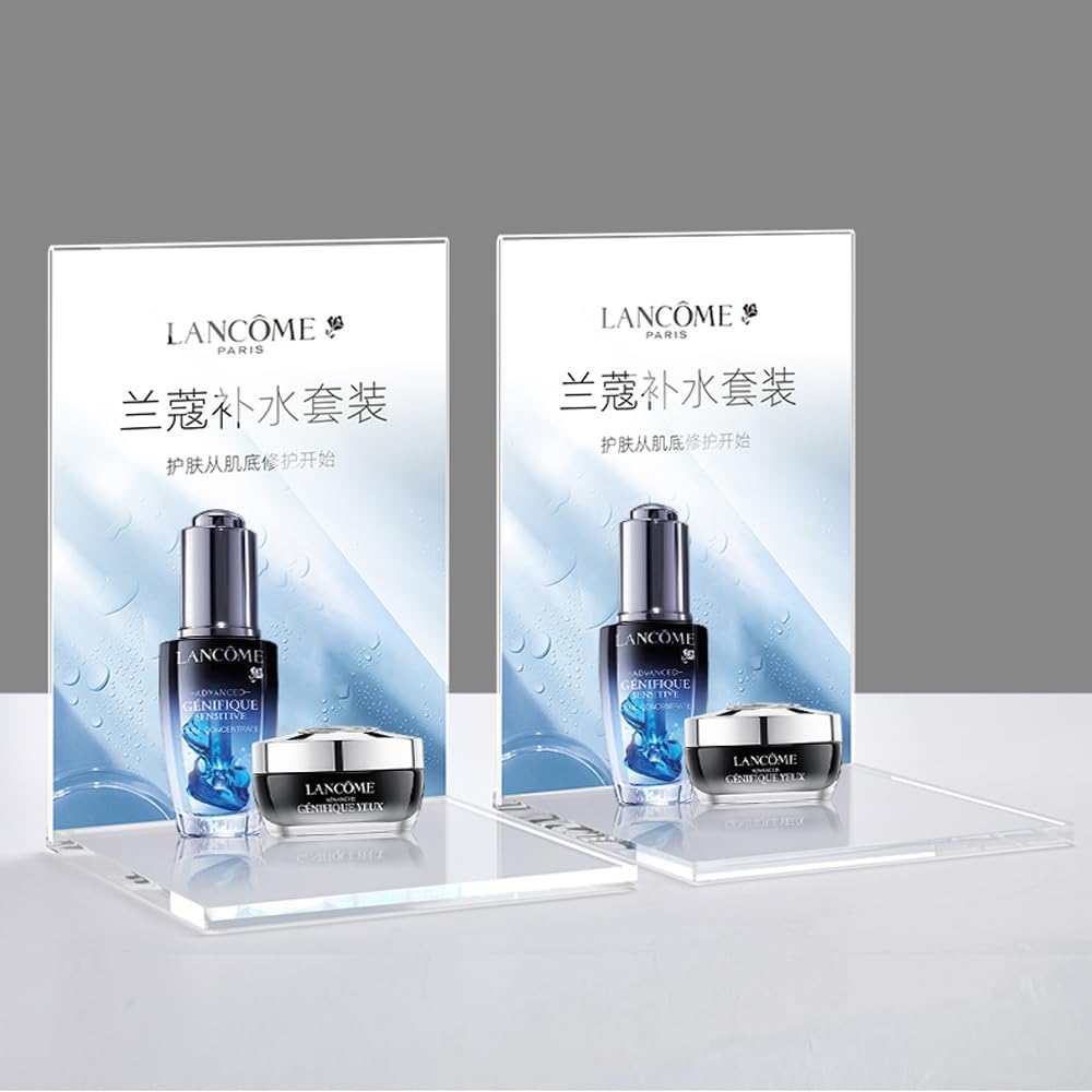 Acrylic Sign Holder Clear Display Sign Stand Acrylic Display Stand for Office, Store (Wooden Base)