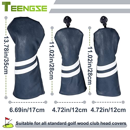 TEENGSE 3PCS Golf Club HeadCovers Set, PU Leather Golf Iron Cover for Fairway Driver Woods Hybrid Golf Accessory for Club Protection Classic Stripes Cover