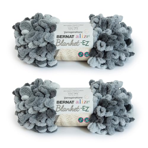 Image of Bernat Alize Blanket-EZ Chunky Yarn for Hand Knitting, Slate Grays 2-Pack | #7 Jumbo Yarn, 100% Polyester, Super Soft Looped Crochet Yarn for Hand Knitting, Beginners & DIY Crafts, 18yds per skein