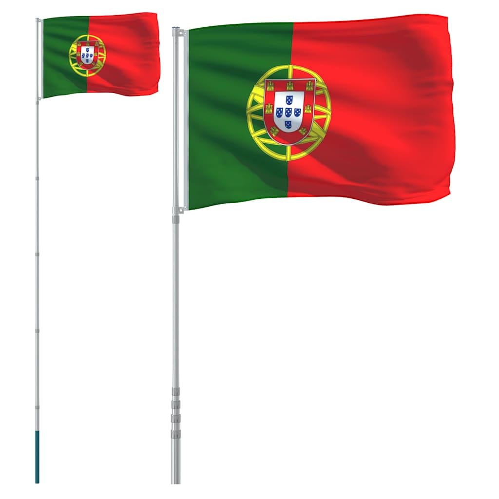 Drapeau du Portugal mât 5,5m aluminium Solivagant pour jardin et terrasse fleurie