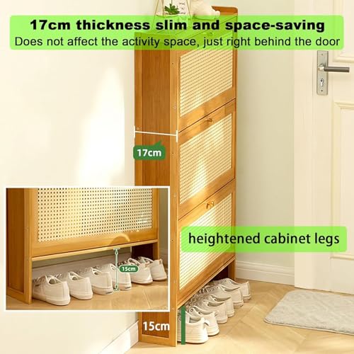 Meuble à chaussures fin en rotin pour entrée | Rangement gain de place - 5