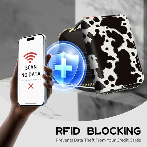 Image of Cute Credit Card Holder with Zipper, Cow Skin RFID-Blocking Card Case Small Wallet for Women Men, Multi-slot Card Organizer Case Travel Accordion Wallet