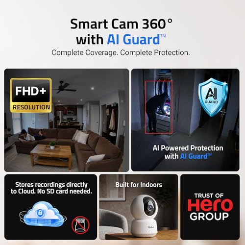 Image of Qubo Smart Cam 360 3MP [2026 Edition] by Hero Group | STQC Certified | AI Person Detection | Intruder Alarm | Color Night Vision | Two-Way Talk | Records Directly on Cloud | No SD Card Required