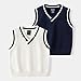 Baby Toddler Boys Girls Cotton V-Neck Sweater Vest Sleeveless Warm Uniform Pullover Cable Knit Waistcoat School Tops (White,120/4-5 Y,Unisex,Big Kid,US,Age,4 Years,5 Years)