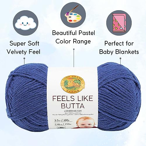Image of Lion Brand Yarn Feels Like Butta 215-109 Royal Blue | 6 Skeins, Same Dye Lot, Project Bag, CYC #4 Worsted, 100% Polyester, Ideal for Crochet, Knitting Baby Blankets, Amigurumi