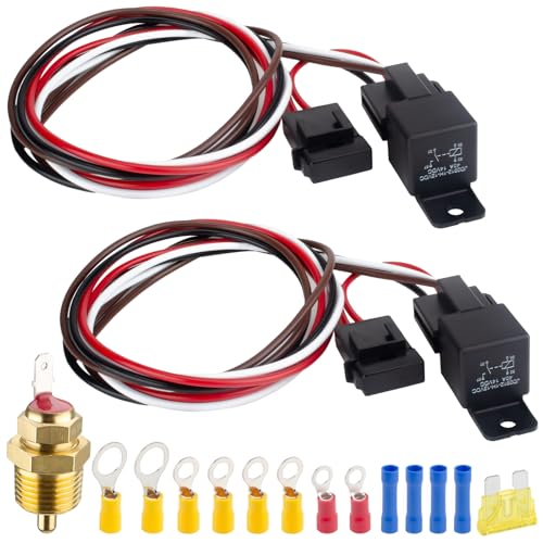 2 PCS Electric Fan Relay Kit, Dual Electric Fan Relay Kit, 185 Degree on 175 Thermostat Switch 40A Relays, 12V Cooling Radiator Fan Relays Wiring Kits for Replacing Faulty Wiring, Truck Engine Cooling
