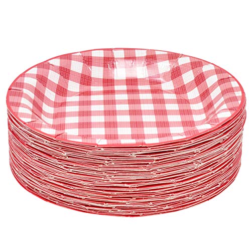 Red Gingham Party Supplies Tableware Set 50 9" Plates 50 7" Plate 100 Luncheon Napkin Disposable Dinnerware Paper Goods Red & White Gingham Checkered Plaid Picnic Barbecue Birthday Party Gift Boutique #TOP2