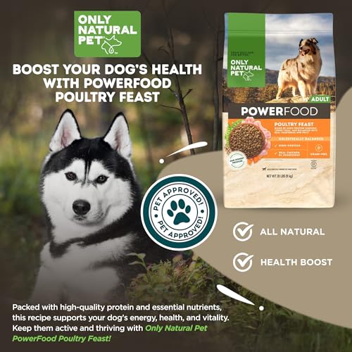 Image of Only Natural Pet Dry Dog Food Canine PowerFood Formula - Paleo Inspired Formula with No Grain, Soy, Corn, Wheat or Oats - Poultry Feast 20 lb Bag