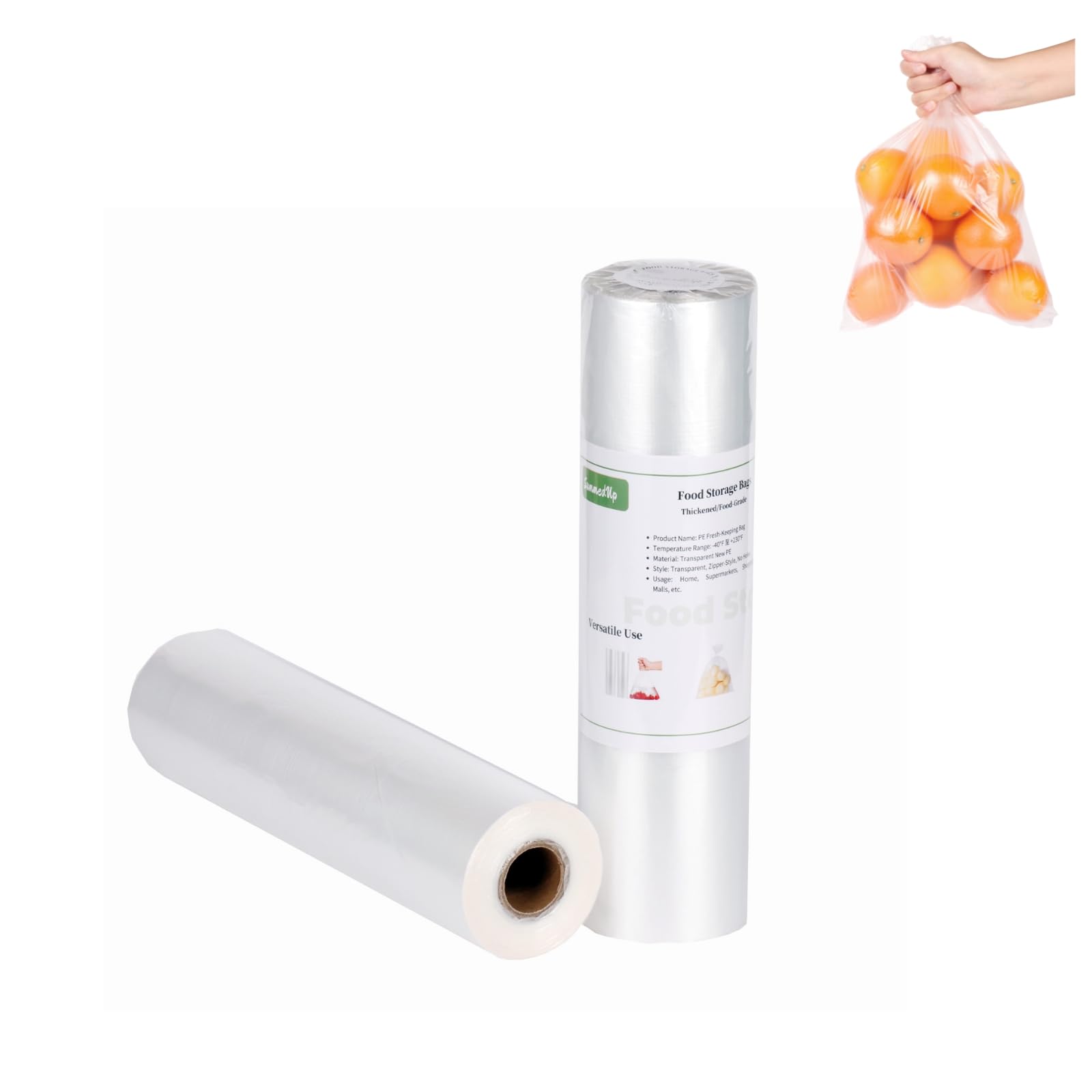 Food Storage Bags 12" x 16" 1.5 Gallons Clear Plastic Bag Roll Food-grade Plastic Produce Bag roll for lunches, Freezer & Oven-Safe PE bags for