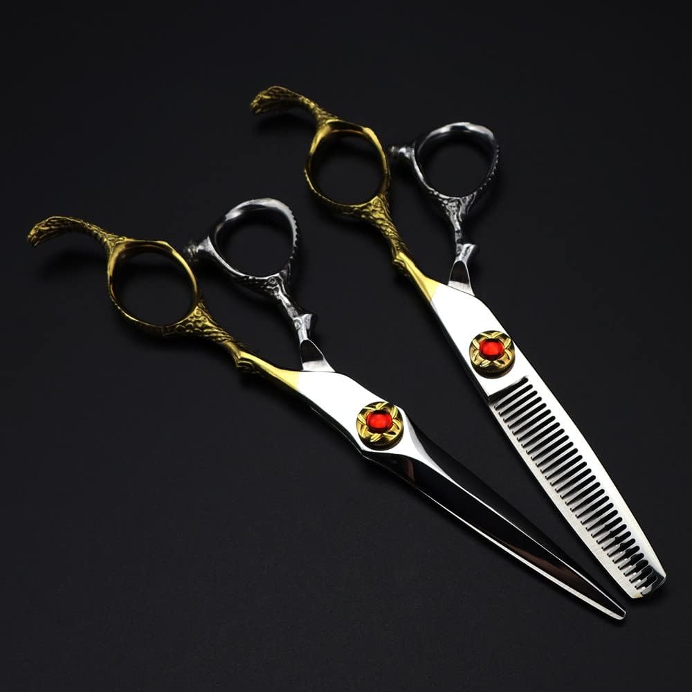 Hair Cutting Scissors, 6inch Professional 440c Upscale Scissor Snake Cut Barber Haircut thinning Shears Hairdresser(Thinning)