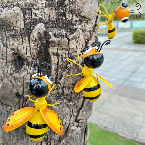 OUYULAI Decoración 3D de abejas - Decoración de jardín para exteriores, decoración de balcón del hogar, 3 piezas de esculturas de abejas pintadas a mano, figura Kawaii regalos para mujeres/mamá