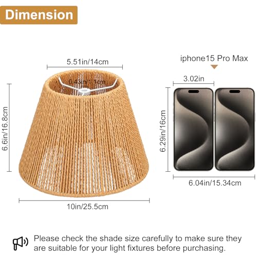 Seaside Village XDZ-2P-ROPE Rattan Lamp Shades Set Of 2, Small Lamp Shades For Table Lamps, 5.5 Inch Top X 10 Inch Bottom X 6.6 Inch High, Wicker Lamp Shade Replacement For Bedroom, Hand Woven Lampshade thumb #2