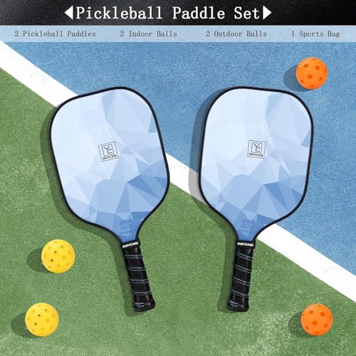 Image of Pickleball Paddles Set of 2 or 4, USAPA Approved Pickleball Paddles Set with 4 Pickle Balls and Carry Bag, Fiberglass Rackets 2 Pack Gifts for Beginners&Pros (Light Blue)