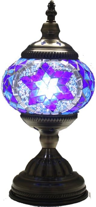 SUFI Mosaic Desk Lamp Handmade Turkish Moroccan Glass Table Desk Bedside Lamp Light Vintage Stained Glass (Blue)