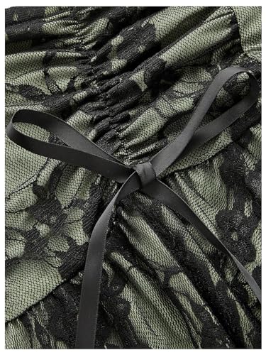 SHENHE Women's Lace Patchwork Mini Skirt Asymmetrical Drawstring Ruched Short Skirts4