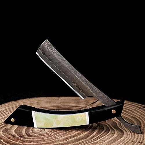 Zertone Damascus Straight Razor With Vg10 Steel Blade –Straight Edge Razor With Ebony And Acrylic Scale - Barber Straight Razor (Black) #TOP2