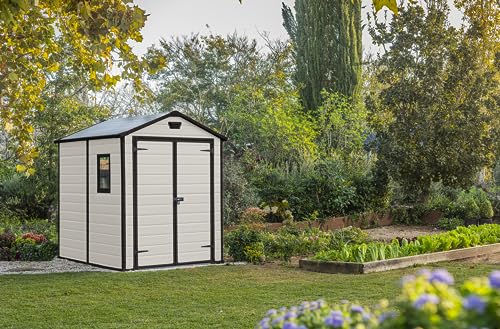Apex Double Door Garden Storage Shed 6 x 8ft Beige Brown Wood effect | Fade Free | All Weather Resistant | Safe and Secure | - Image 2